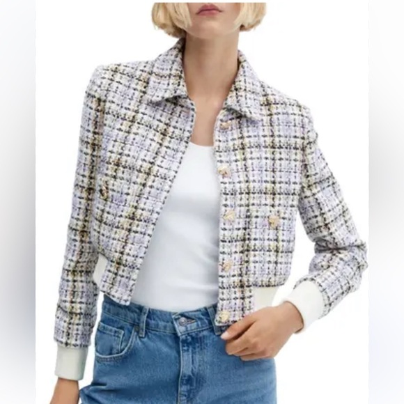 MANGO NWT TWEED CROP BOMBER JACKET - Picture 2 of 7